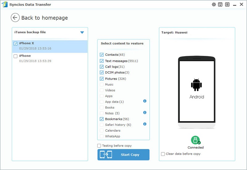 transfer photos from iTunes backup to Huawei Honor Power