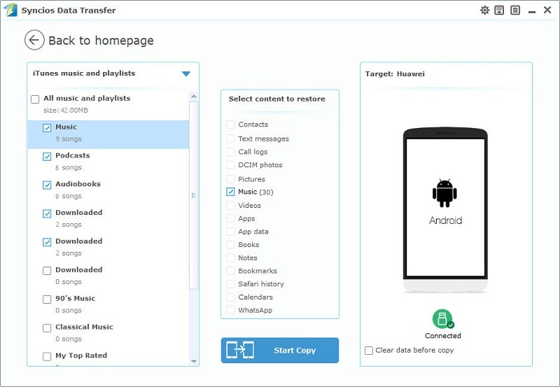 transfer iTunes Music to Huawei Honor Power