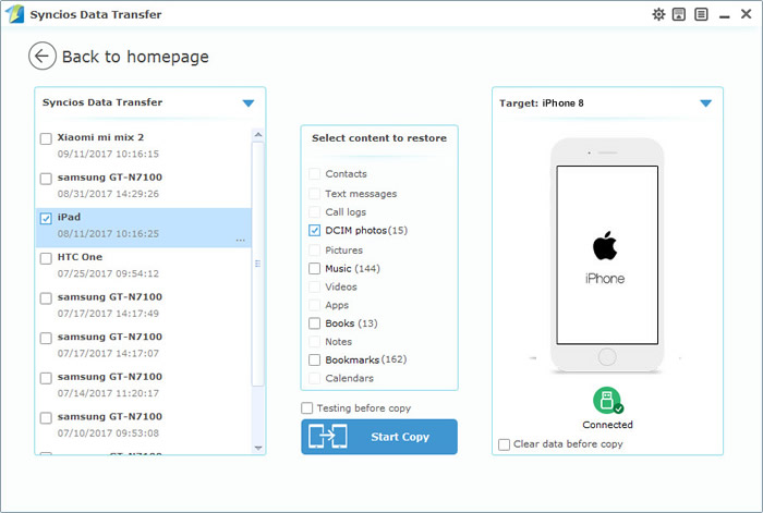 import photo to iphone 8 from syncios backups