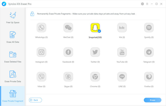 erase snapchat data by syncios