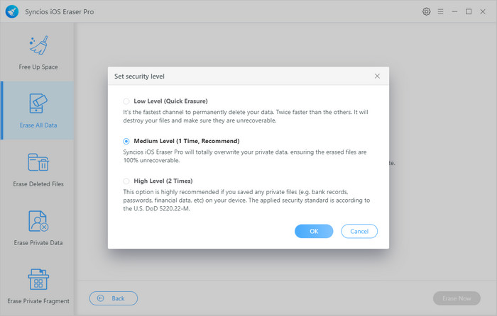 Erasing security level setting