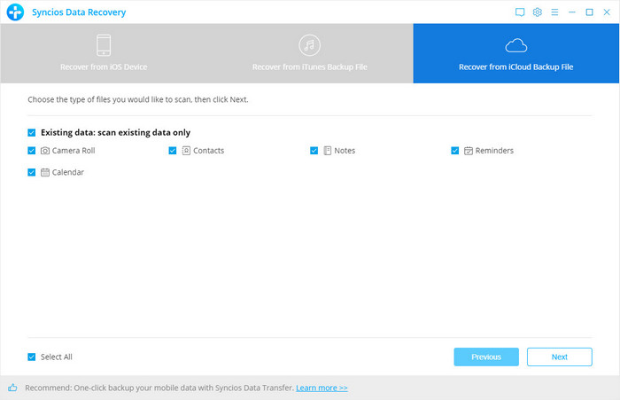 select files to download from iCloud backup file