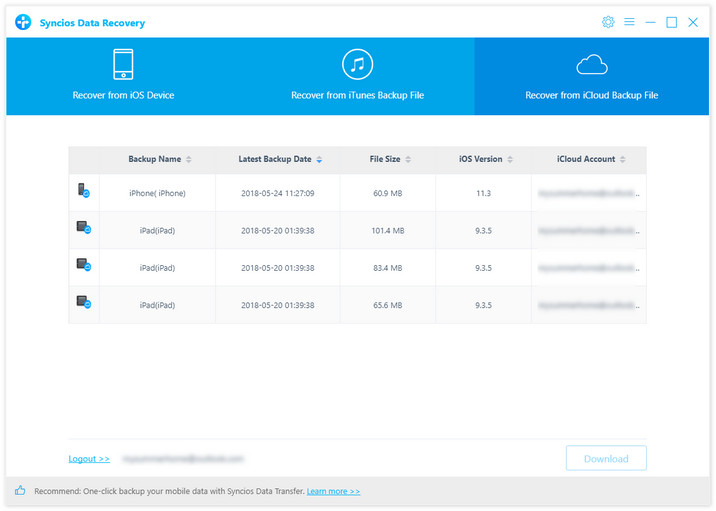 sign in to recover from iCloud backup file