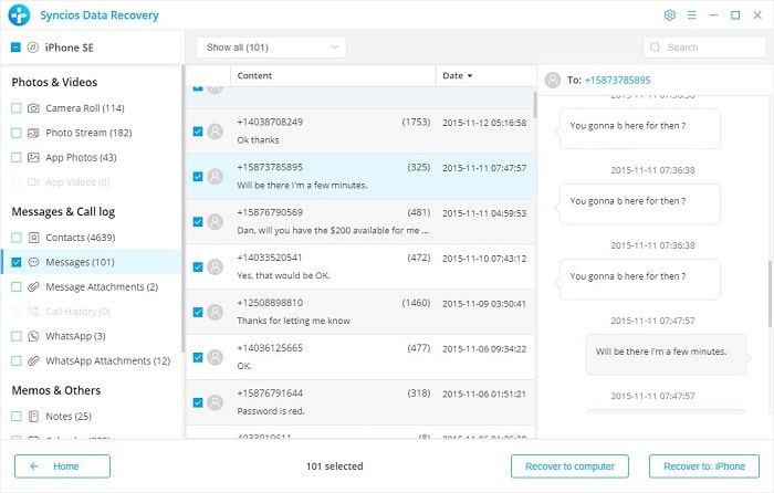 select deleted data to recover from iTunes backup to iOS 14 device