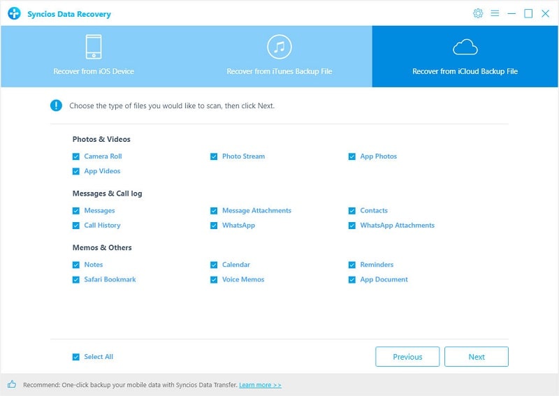 select contents from iCloud backup file