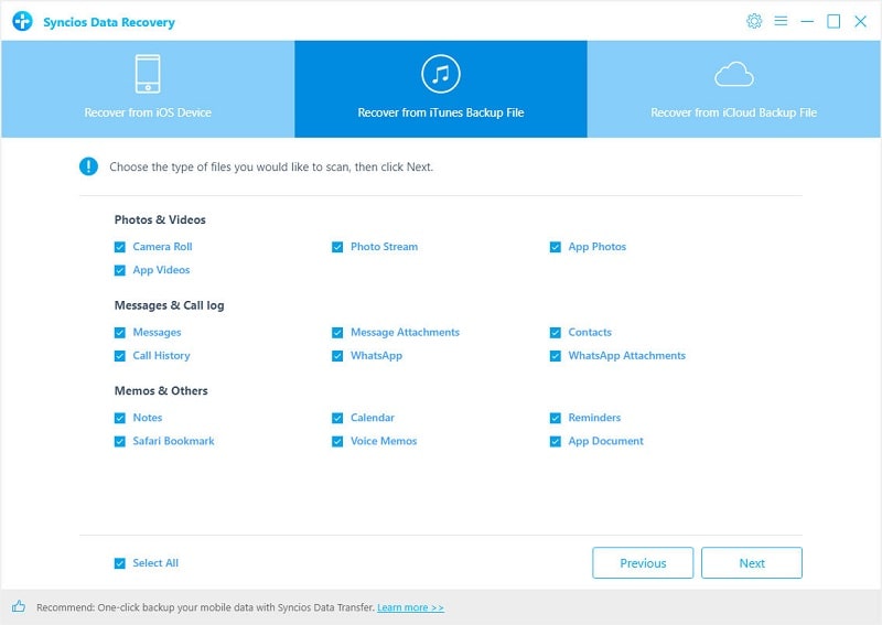 Preview data from iTunes Backup File