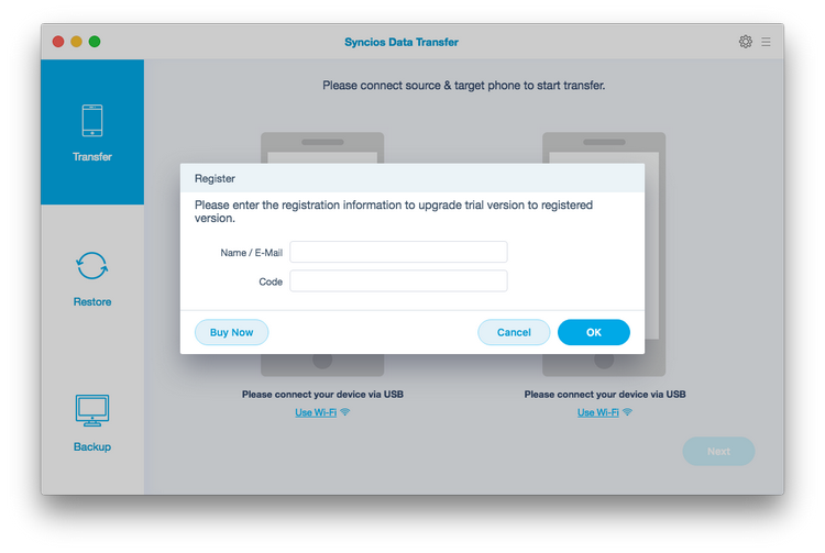 register Syncios Data Transfer for Mac