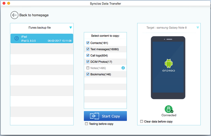 Recover iTunes backup file to Samsung Note 8