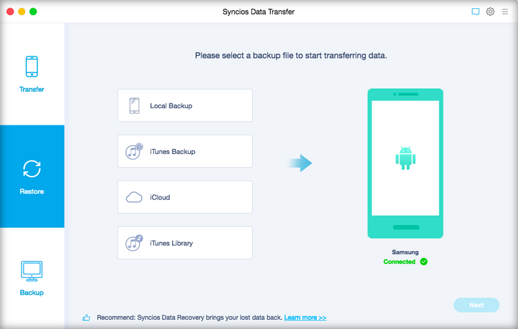 Restore from backup file to iphone or android phone