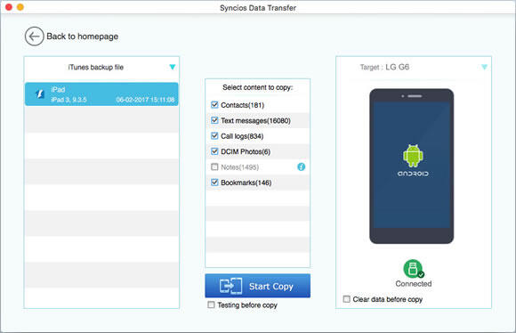 Syncios Data Transfer for Mac interface