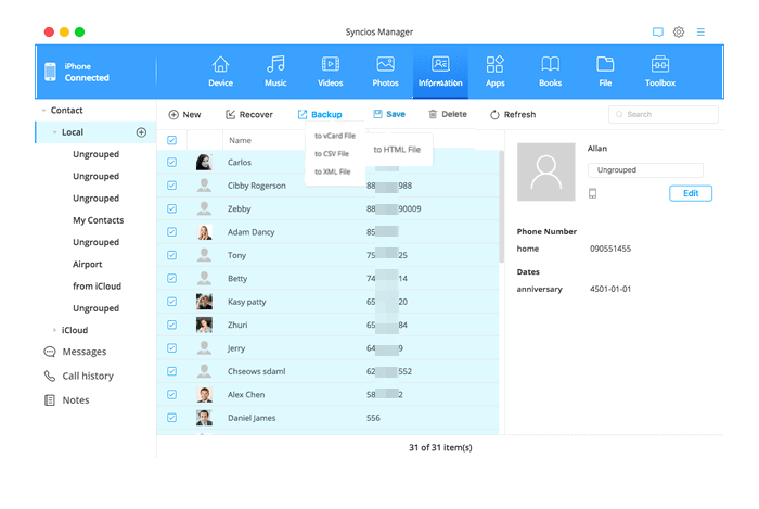 iphone contacts to Mac