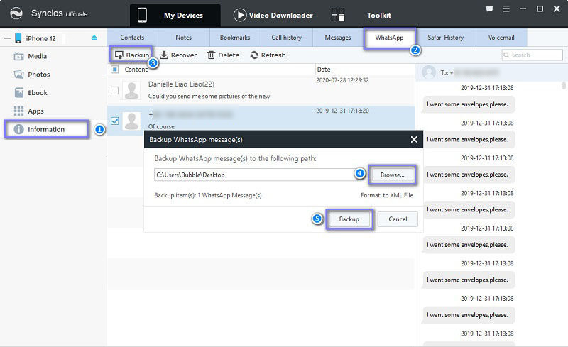backup iPhone 12 WhatsApp messages to computer