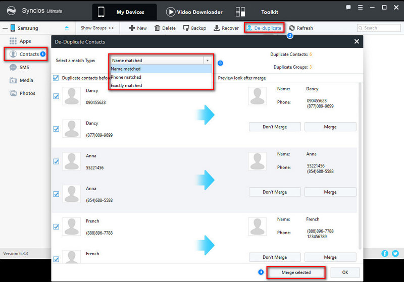 deduplicate Samsung Galaxy S25 contacts