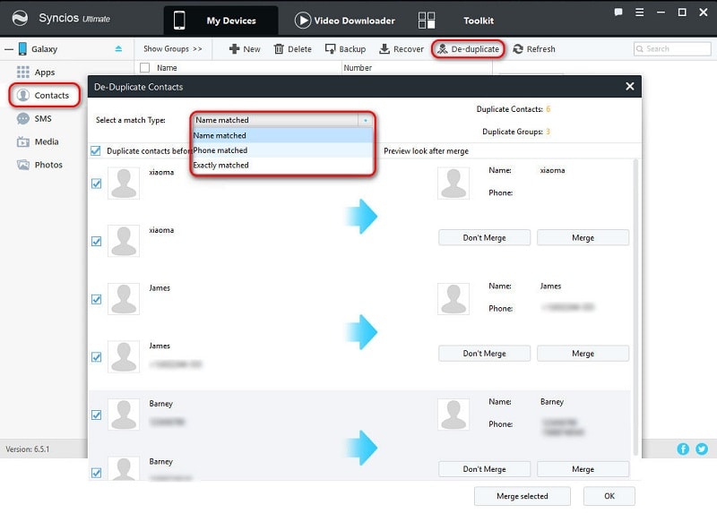 deduplicate Samsung Galaxy S25 contacts