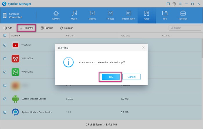 uninstall apps