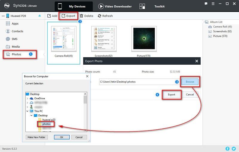 export photo album from huawei p20 to computer