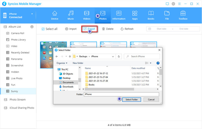 Export photos from iPhone to PC