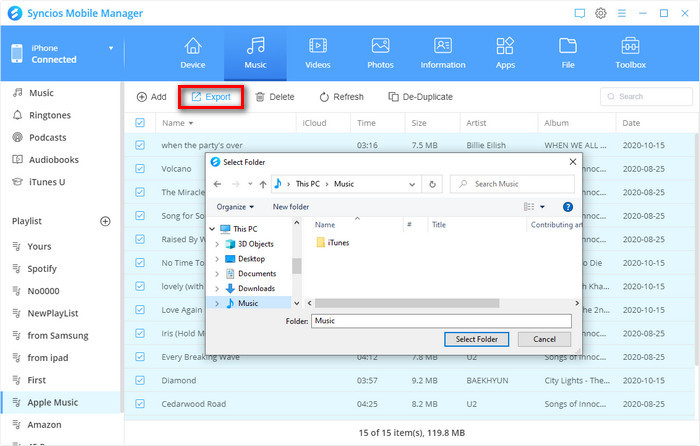 export iPhone music to computer