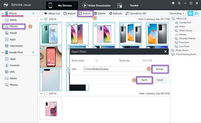export iPhone photos to pc for importing to Google Pixel 9a