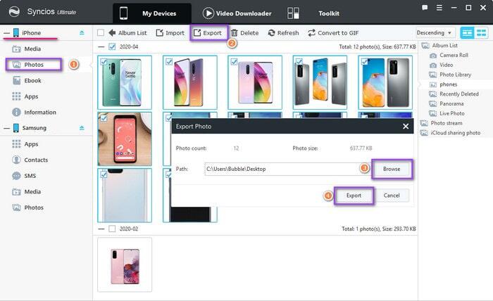 export iPhone photos to pc for importing to Samsung Galaxy S25