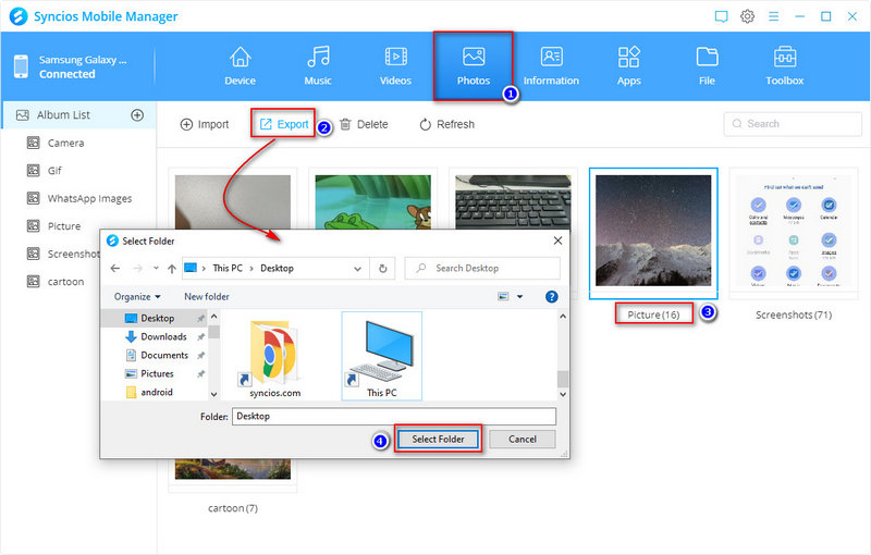 save Samsung Galaxy S25 photo album to computer