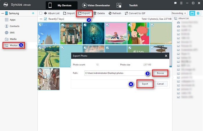 export photos from Samsung Galaxy S25 to computer