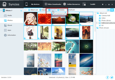 export photos via syncios 