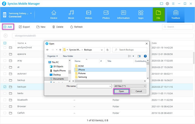 import files to Samsung Galaxy S25