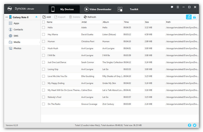 import music from computer to note 8