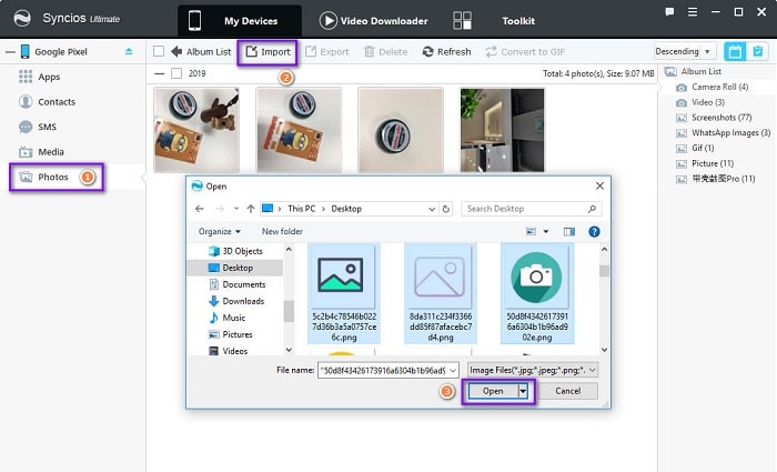 import photos to Google Pixel 9a from computer
