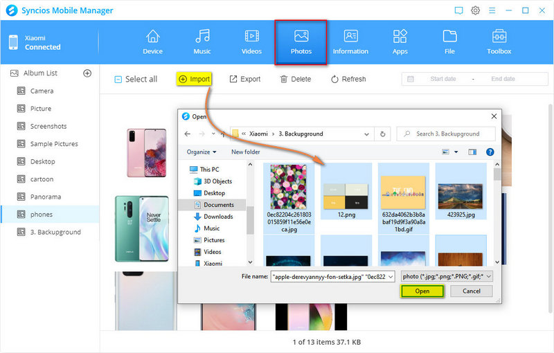 Import photos from computer to Xiaomi 15