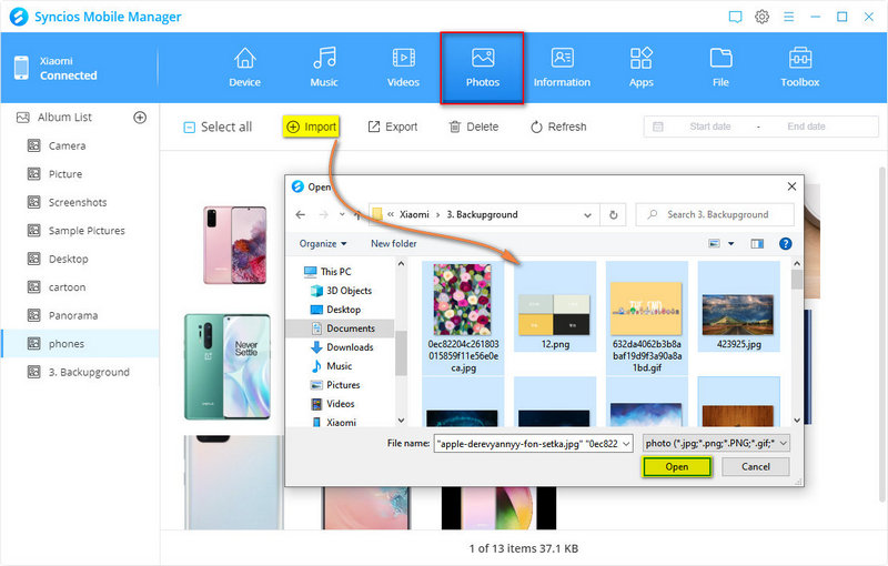 Import photos from computer to Xiaomi Mi 11
