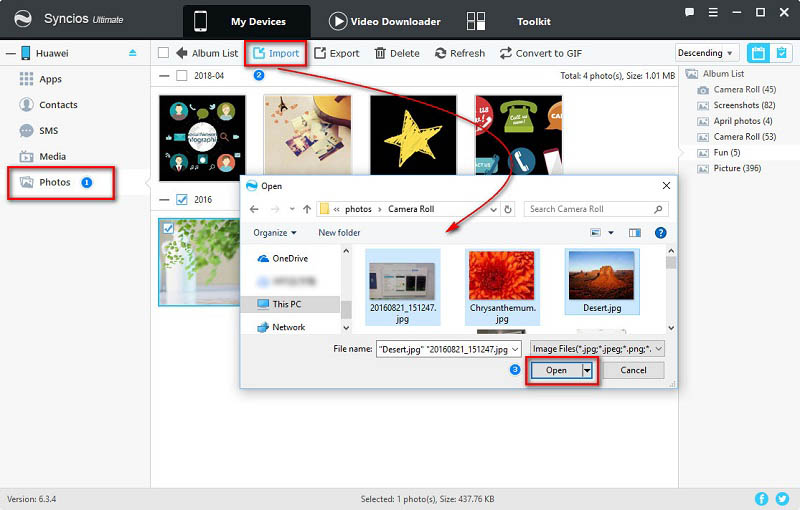 import photos to Huawei Honor 10 from computer