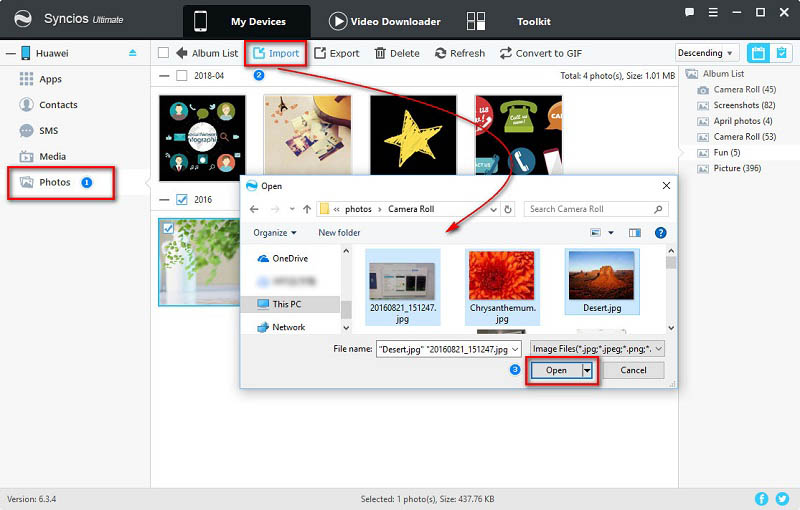 import photos to Huawei Honor Power from computer