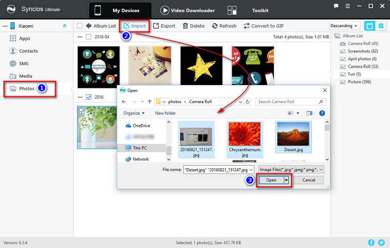 How to Transfer Photos between Xiaomi Mi 8 SE and PC Syncios