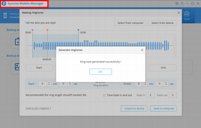 generate ringtone and import to samsung galaxy