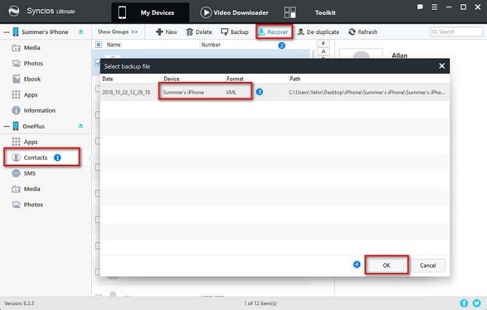 recover iphone contacts to OnePlus 6T