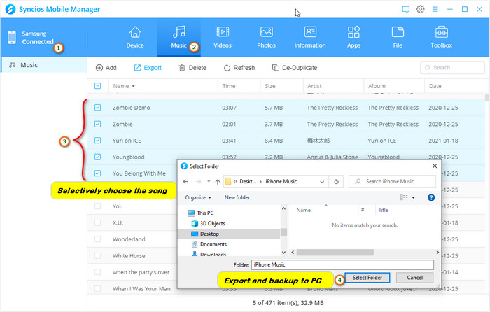 selectively transfer music from other phone to samsung galaxy s21