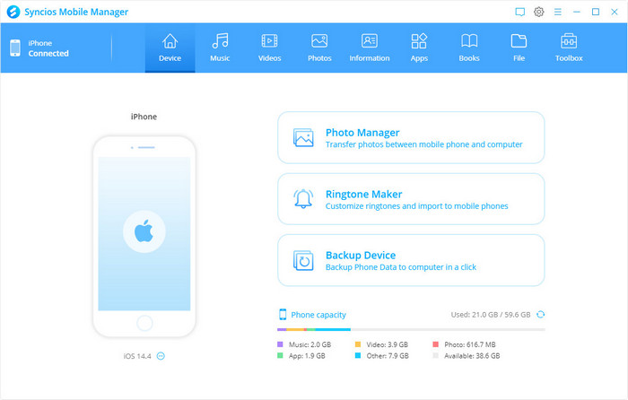 syncios mobile manager interface