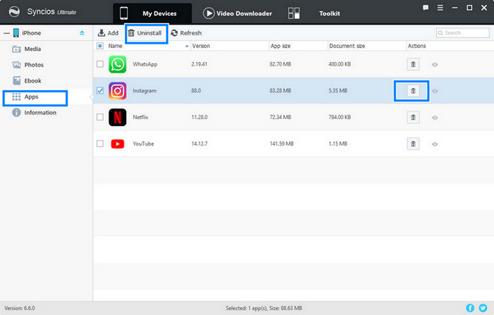 syncios manages iphone apps