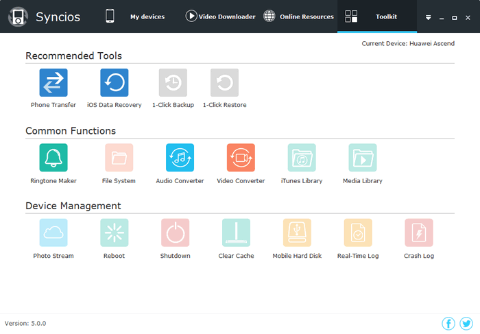 syncios built-in tools