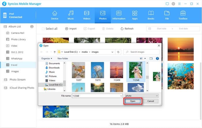 select specific photos from PC to iPad