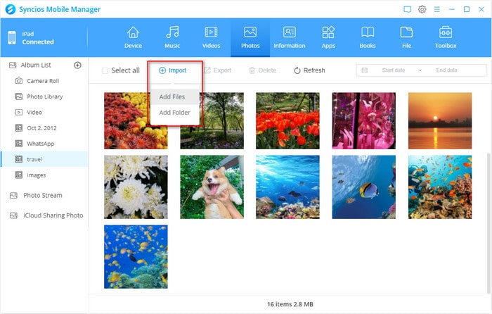 transfer specific photos from PC to iPad