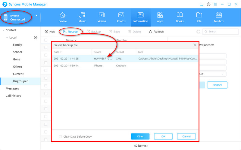 restore contacts to iPhone 16 from computer