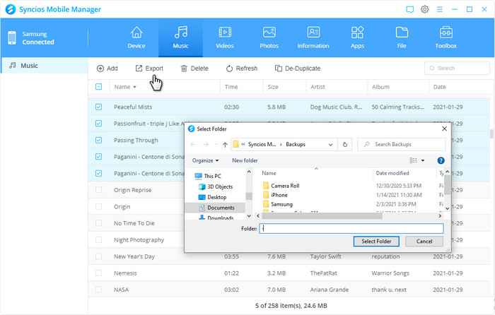 Export Samsung music to PC