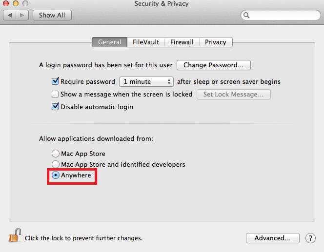 allows app from anywhere on security setting on mac