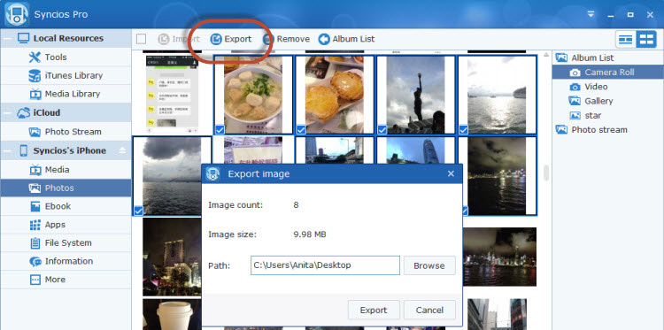 Export iPhone photos to PC