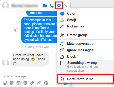 delete facebook messages from facebook messenger