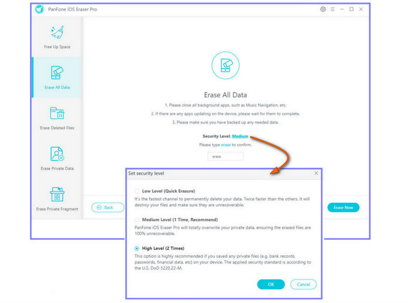 Erasing security level setting