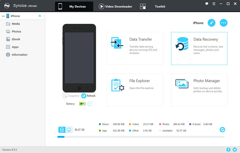 syncios manager 6.5.1 interface